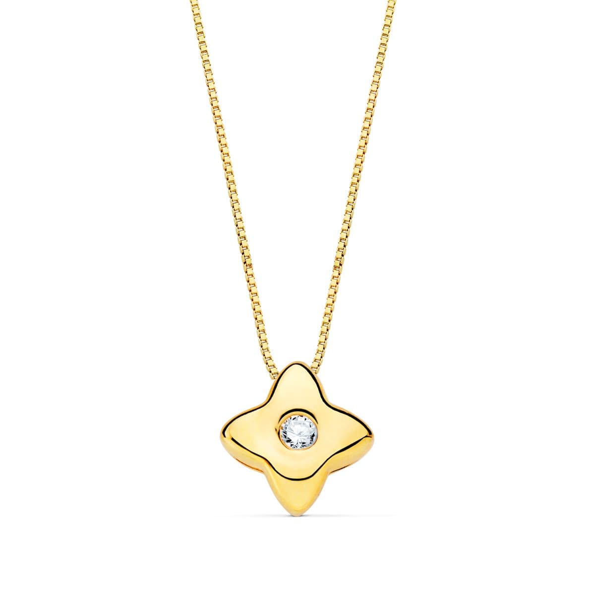 18K Yellow Gold Star Necklace 5x5mm Diamond 0.015Ct. G-Vs2. Chain 42cm