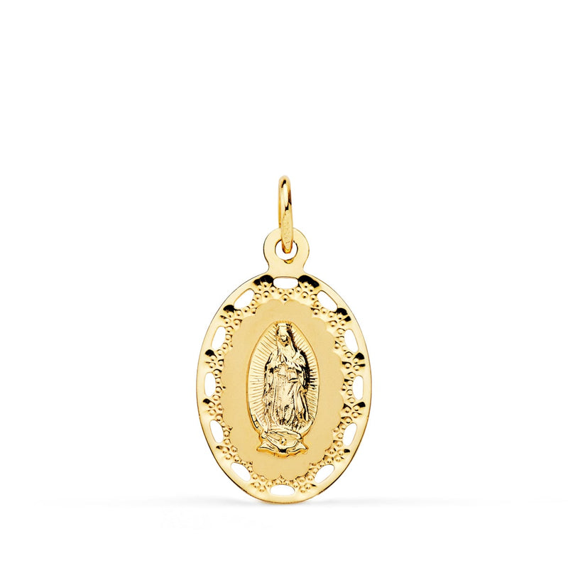 18K Yellow Gold Medal Virgin of Guadalupe Openwork Frame 23x14 mm