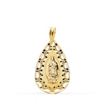 18K Yellow Gold Medal Virgin of Guadalupe Openwork and Carved Frame 22x14 mm