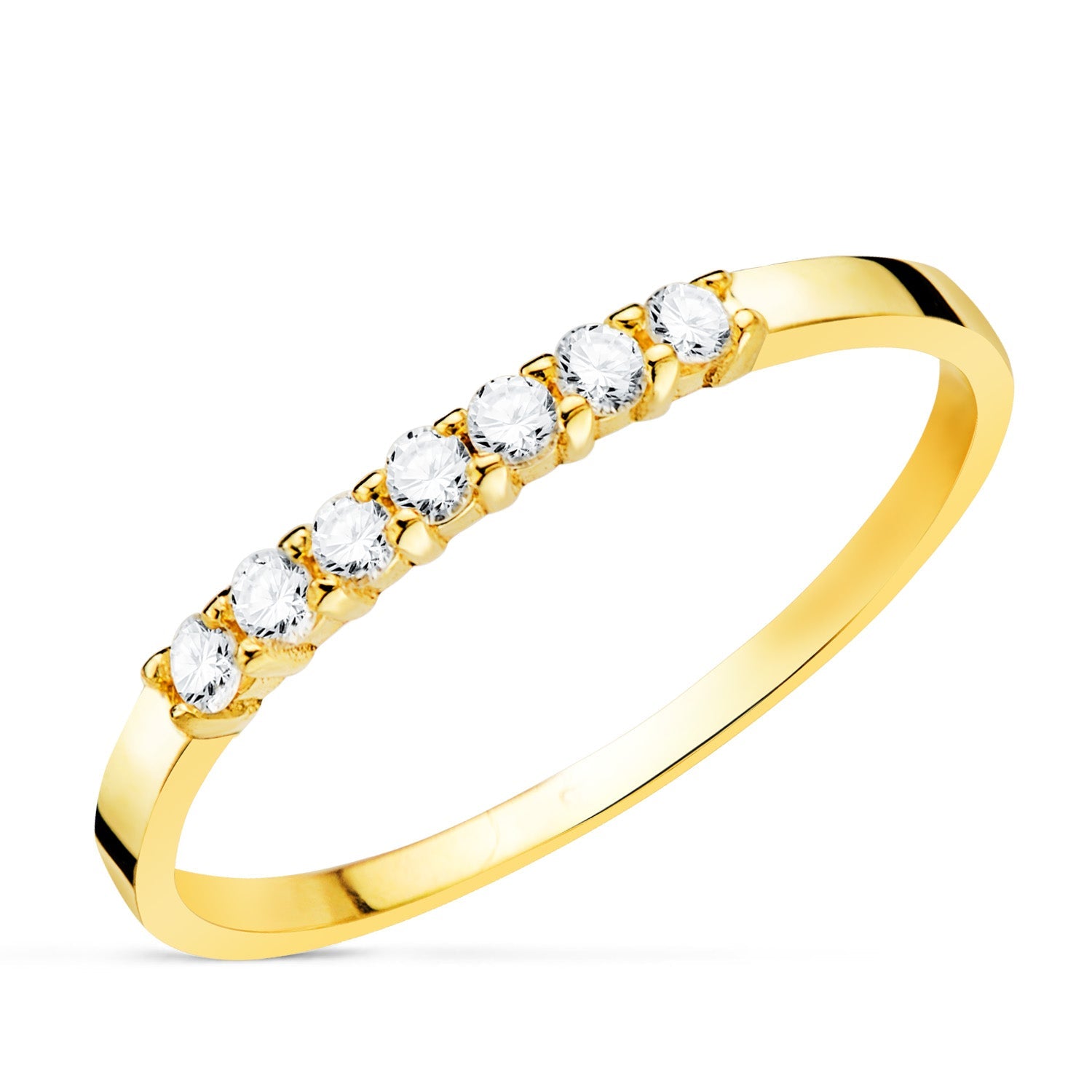 18K Yellow Gold Ring 7 Diamonds Brilliant Cut 0.160 Carats Si-H