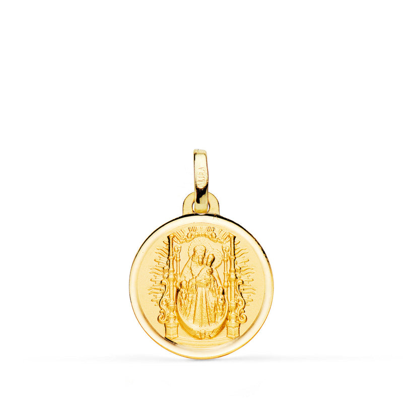 Lunette Médaille de la Vierge du Trône du Pin Or Jaune 18 Carats 16 mm