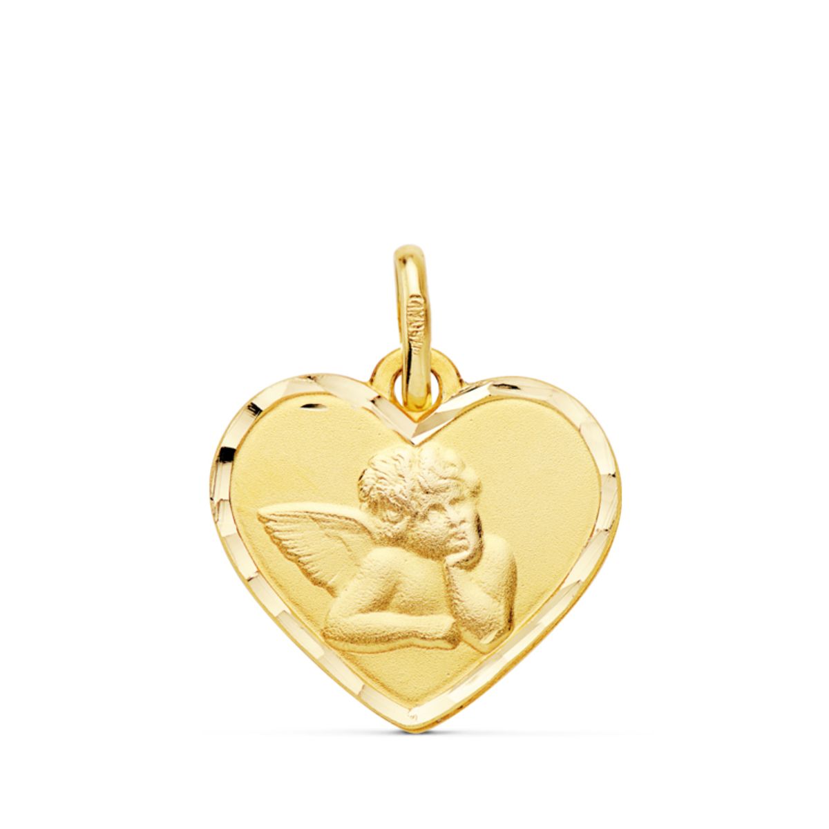 18K Angelic Heart Medal Prankster Carved Edges. 14 mm