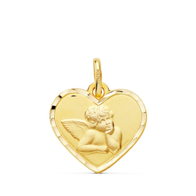 18K Burlon Angel Heart Medal Carved Edges. 14 mm