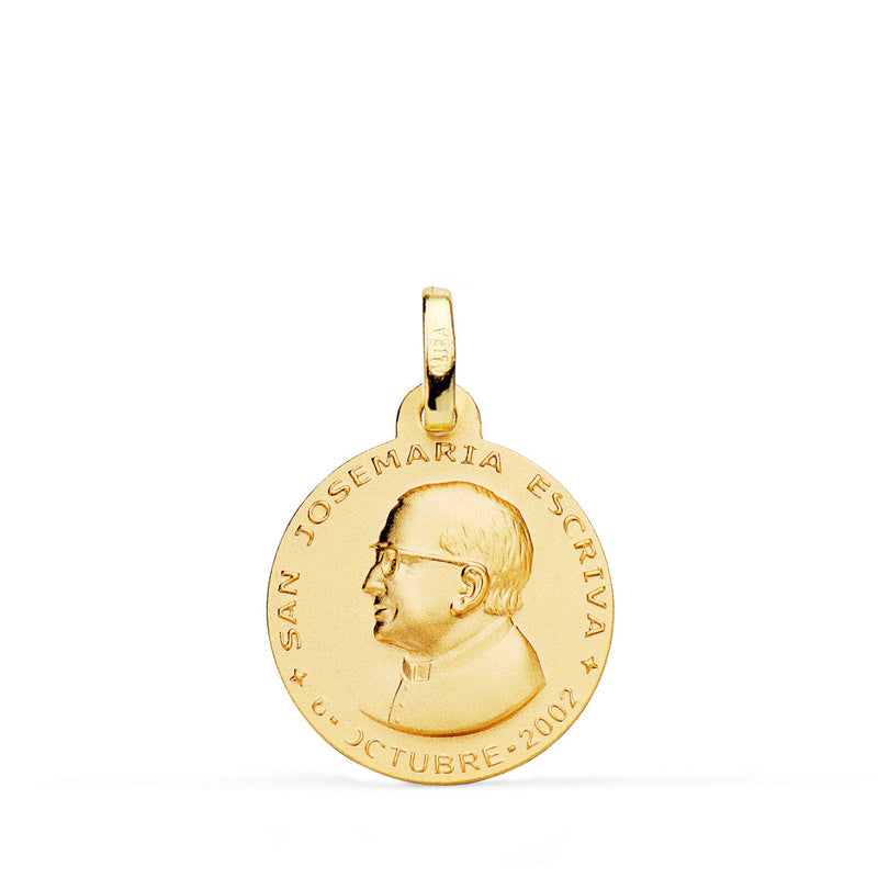 18K Yellow Gold Medal Saint Joseph Mª Escrivá Smooth Matted 18mm