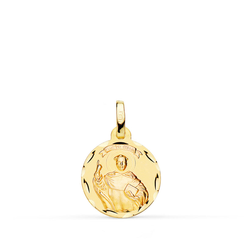 18K Medalla Oro Amarillo San Vicente Ferrer Tallada 14 mm