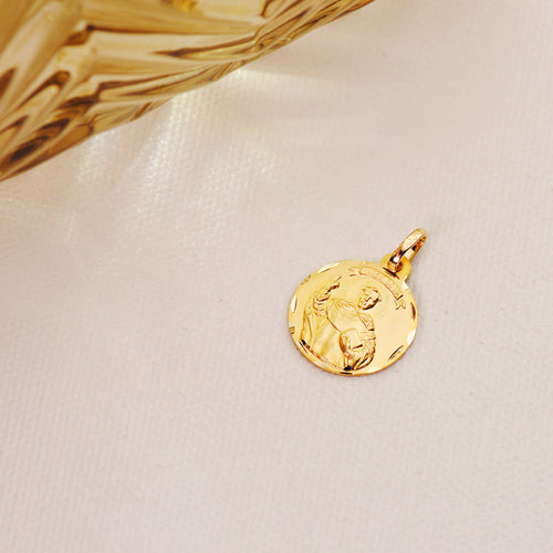18K Medalla Oro Amarillo San Vicente Ferrer Tallada 14 mm