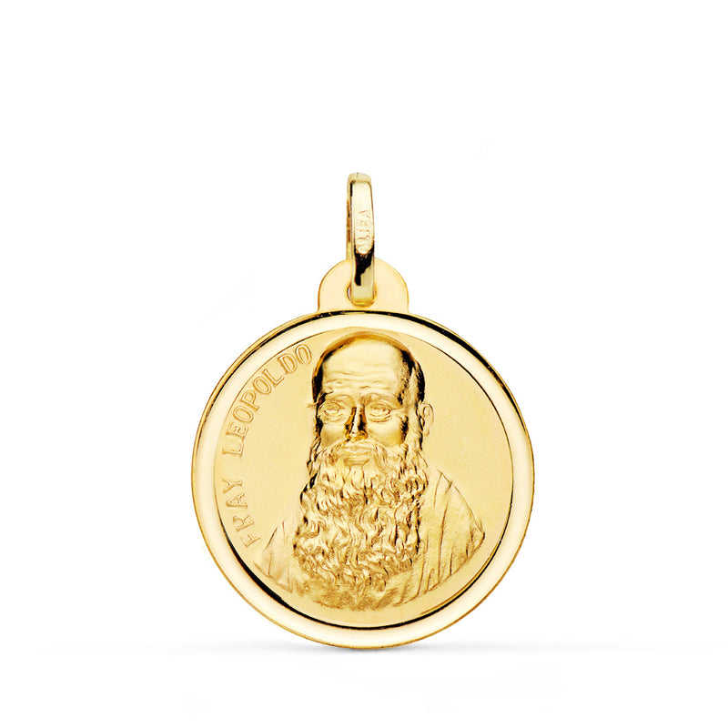 18K Medalla Oro Amarillo Fray Leopoldo Bisel 22 mm
