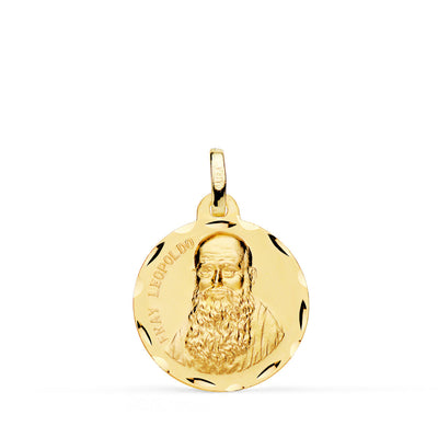 18K Yellow Gold Medal Fray Leopoldo Carved 18 mm
