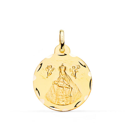 18K Yellow Gold Medal Virgin of Africa Carved 22 mm