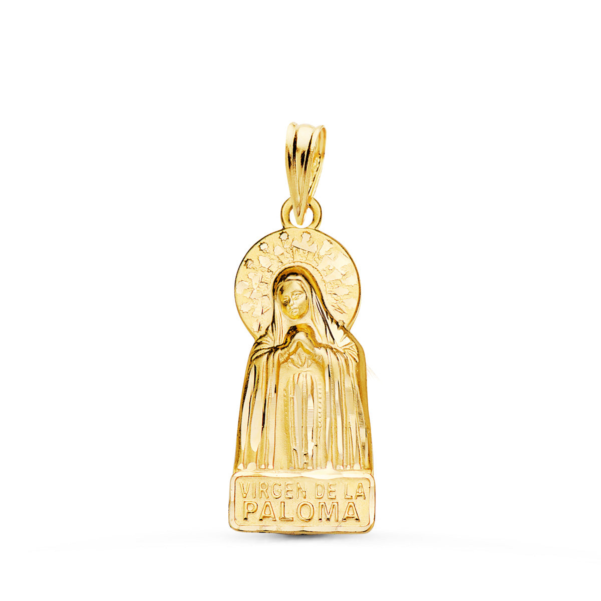 18K Medal Virgin of La Paloma Carved Silhouette 20x9 mm