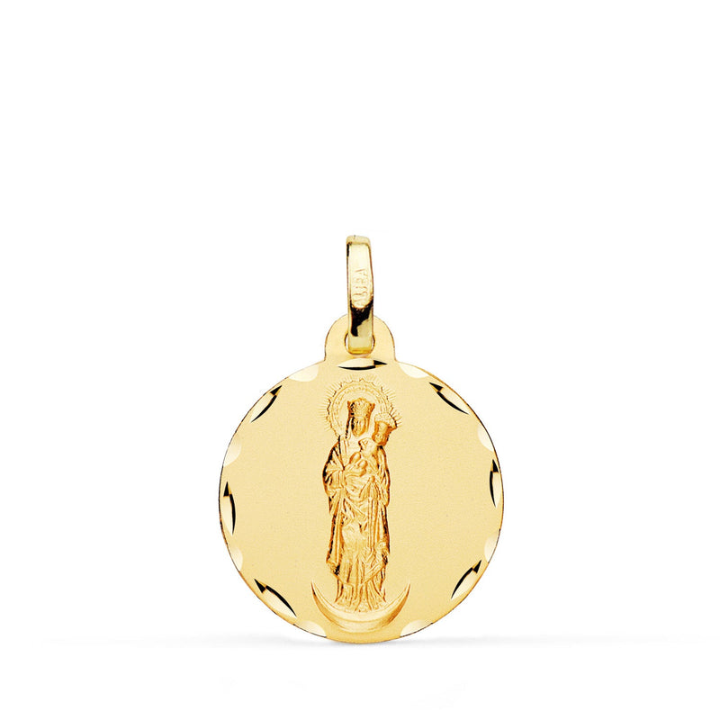 Médaille Vierge de l'Almudena en Or Jaune 18 Carats Sculptée 18 mm