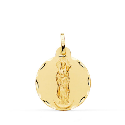18K Yellow Gold Medal Virgin of Almudena Carved 20 mm
