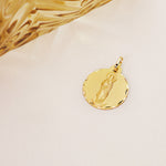 18K Yellow Gold Medal Virgin of Almudena Carved 22 mm