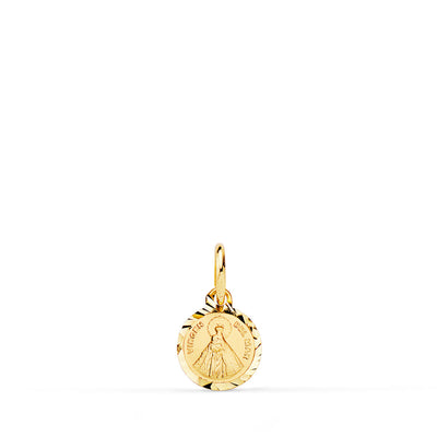 18K Medalla Oro Amarillo Mini Virgen Del Mar Bordes Tallados 8 mm