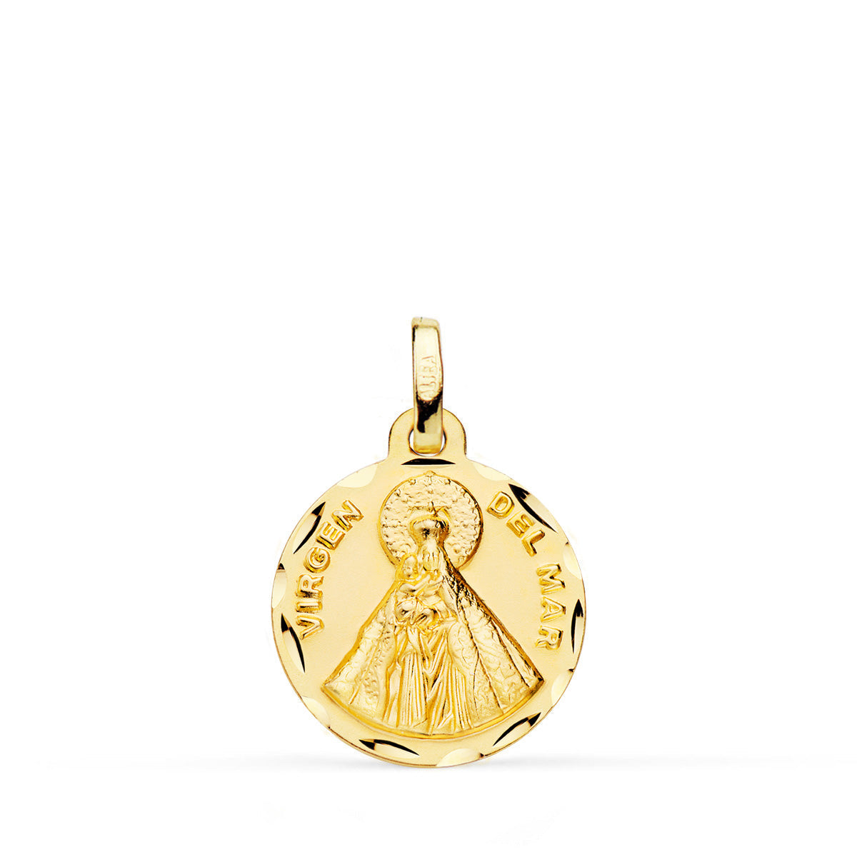 Médaille 18K Or Jaune Vierge de la Mer Sculptée 16 mm