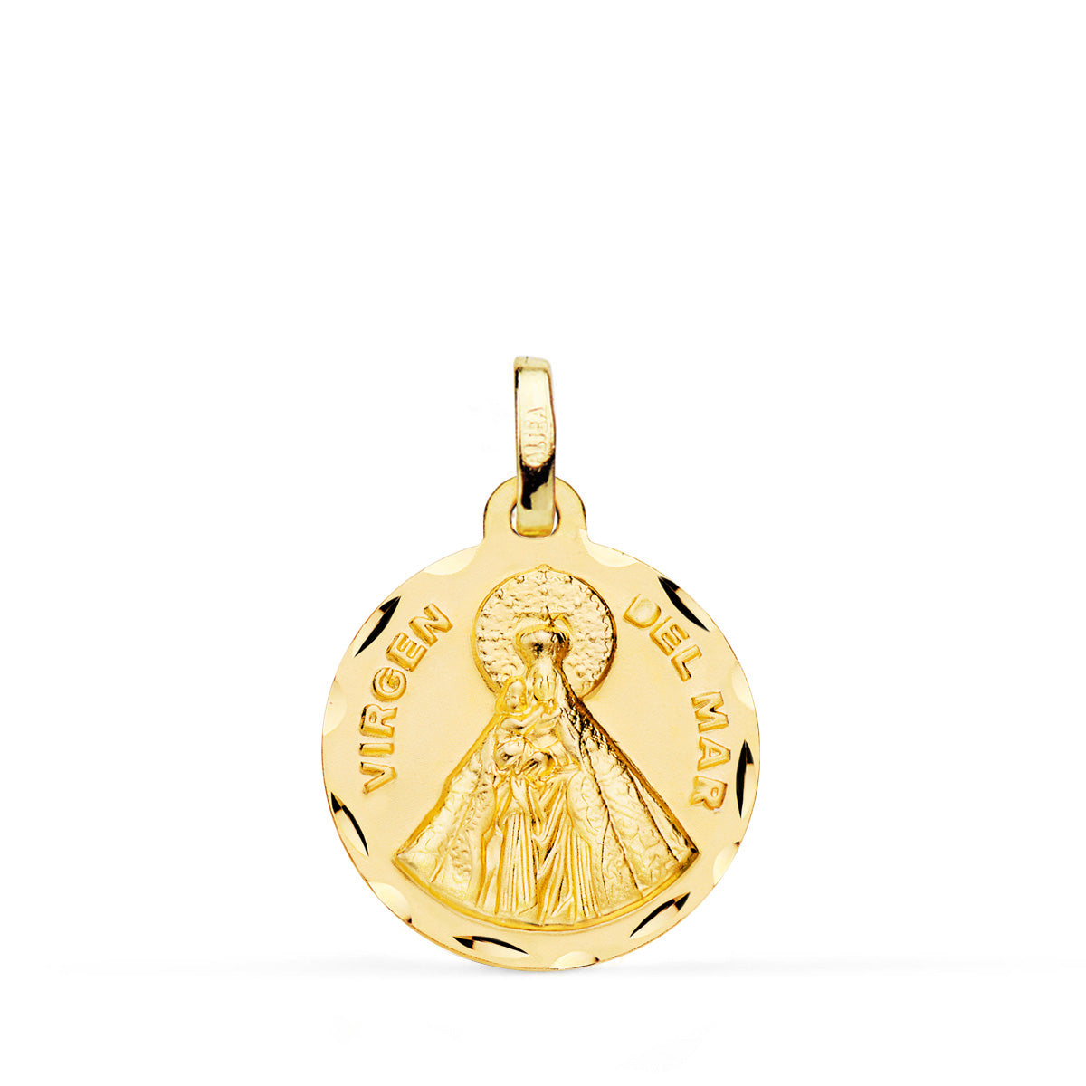 18K Yellow Gold Medal Virgin of the Sea Carved 18 mm