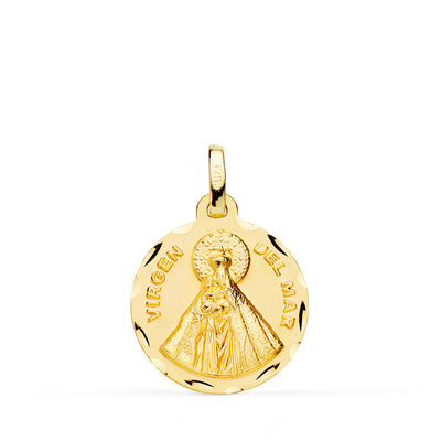 18K Yellow Gold Medal Virgin of the Sea Carved 18 mm