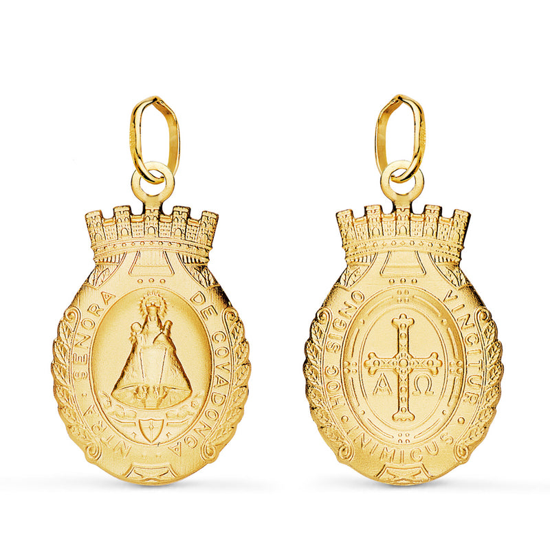 18K Scapular Shield of the Virgin Covadonga and Victory Cross 20x14 mm