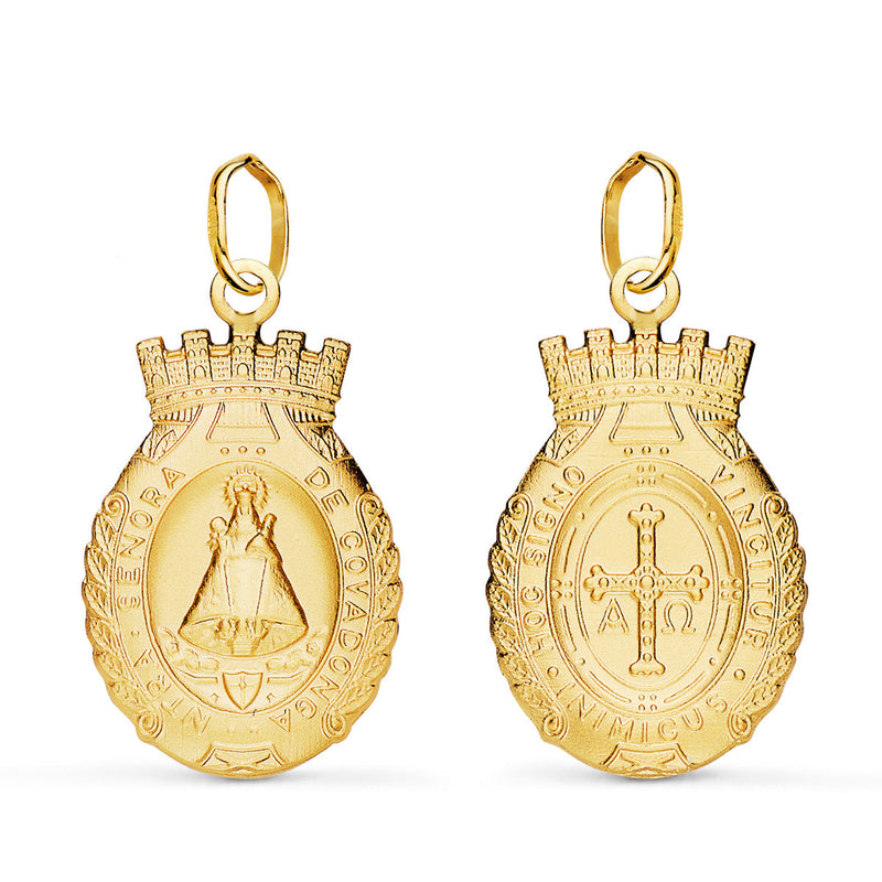 18K Scapular Shield Virgin of Covadonga and Cross of Victory 20x14 mm