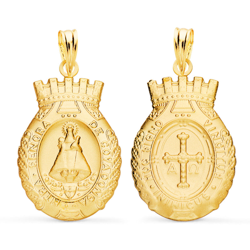 18K Scapular Shield Virgin of Covadonga and Cross of Victory 25x16 mm