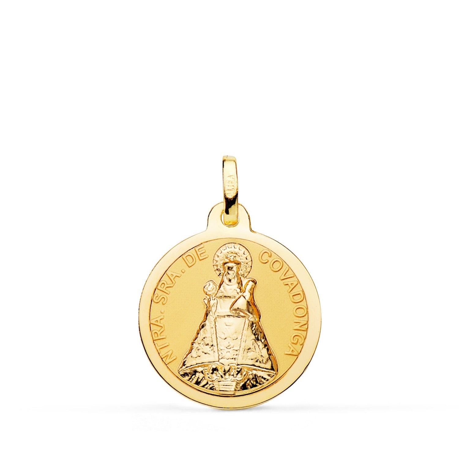 Médaille 18K Or Jaune de la Vierge de Covadonga Brillant 18 mm