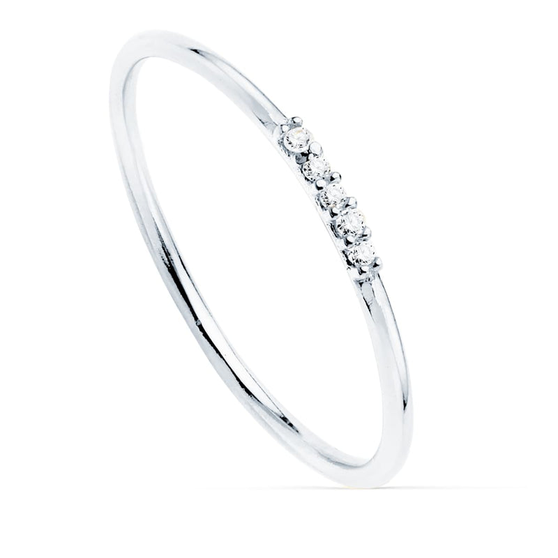 18K White Gold Ring 5 Diamonds 0.025 Qts. Round Body 1 mm