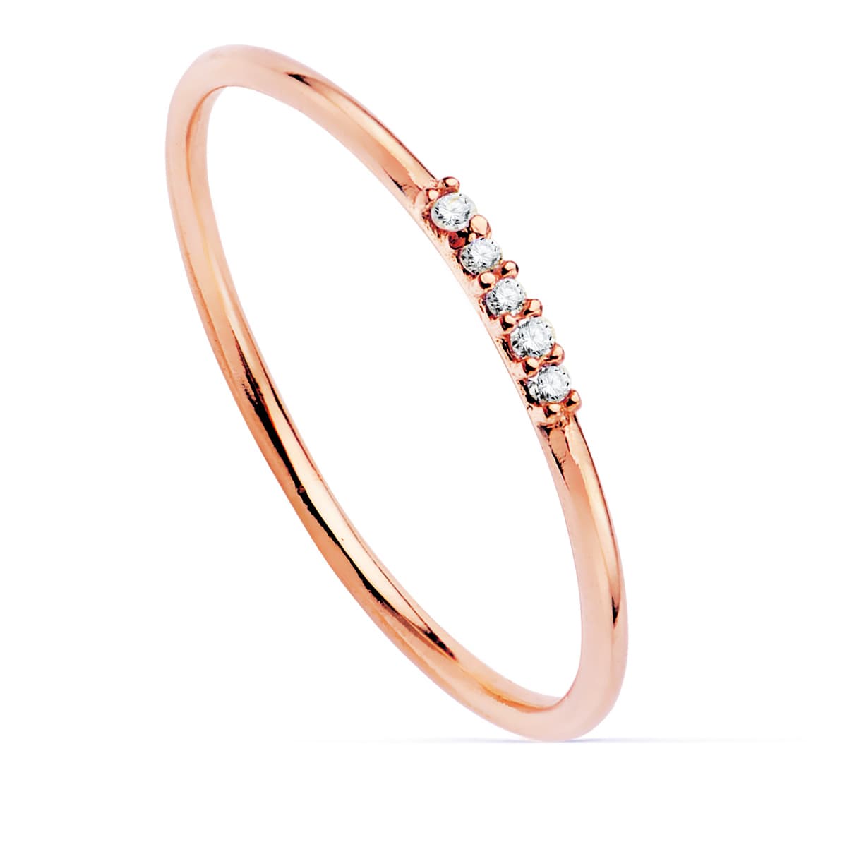 18K Rose Gold Ring 5 Diamonds 0.025 Carats Round Body 1 mm