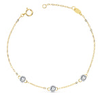 18K Pulsera Bicolor Cadena Forzada 19cm Tres Diamantes 0.045 Qts.  G-Vs2