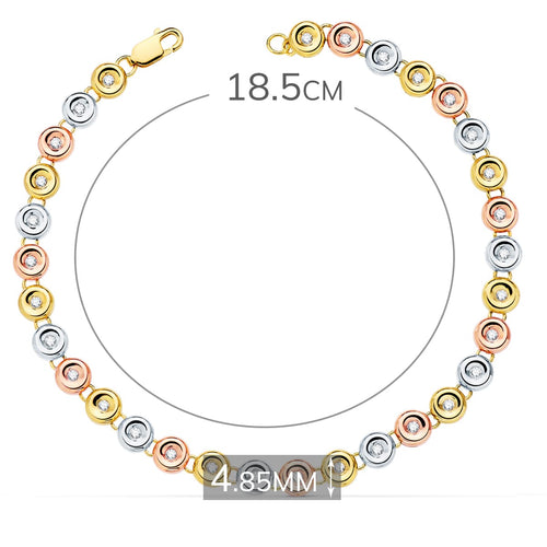 18K Pulsera Riviere Oro Tricolor 31 Diamantes. 0.434 Qts.  4.85 mm 18.5 cm G-Vs2
