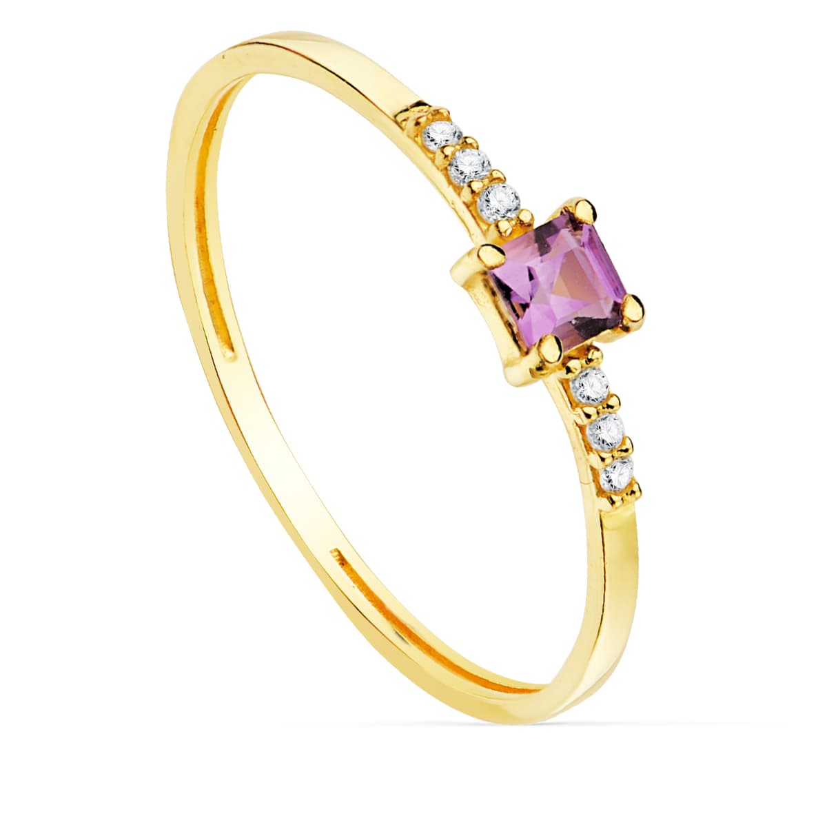 18K Yellow Gold Ring 6 Diamonds 0.030Qts. G-Vs2. Stone 3x3mm body 1 mm