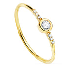 Bague diamant en or jaune 18 carats 0,140 Qts. G-Vs2. Diamant 3 mm et 6 de 1 mm