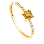 18K Yellow Gold Ring 14 Diamonds 0.070Qts. G-Vs2. Citrine 4x4mm Body 1 mm