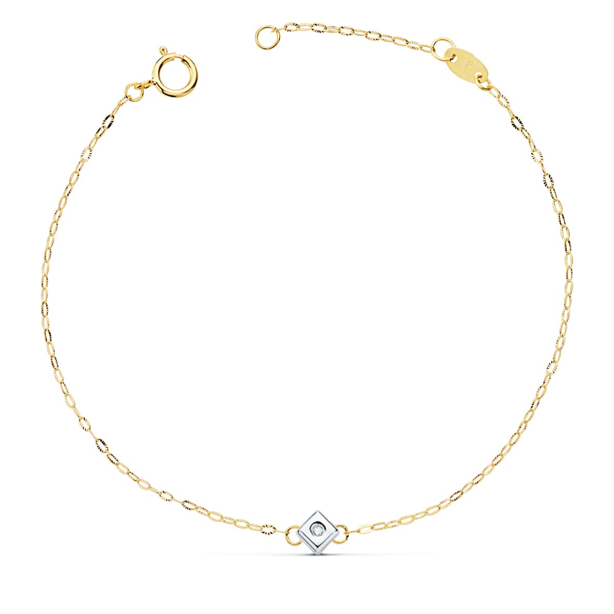 18K Bicolor Gold Bracelet Rhombus Chaton With Diamond SI-H 0.015 Qts. 19 cm
