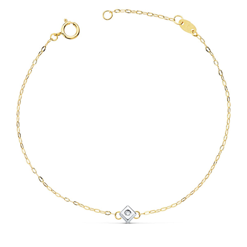 18K Bicolor Gold Diamond Chaton Bracelet With Si-H Diamond 0.015 Qts. 19cm