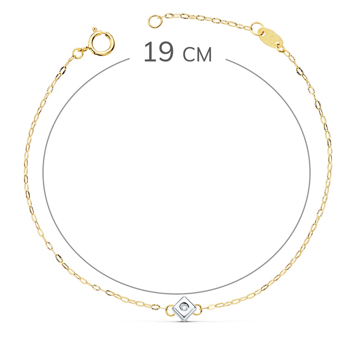 18K Bicolor Gold Bracelet Rhombus Chaton With Diamond SI-H 0.015 Qts. 19 cm