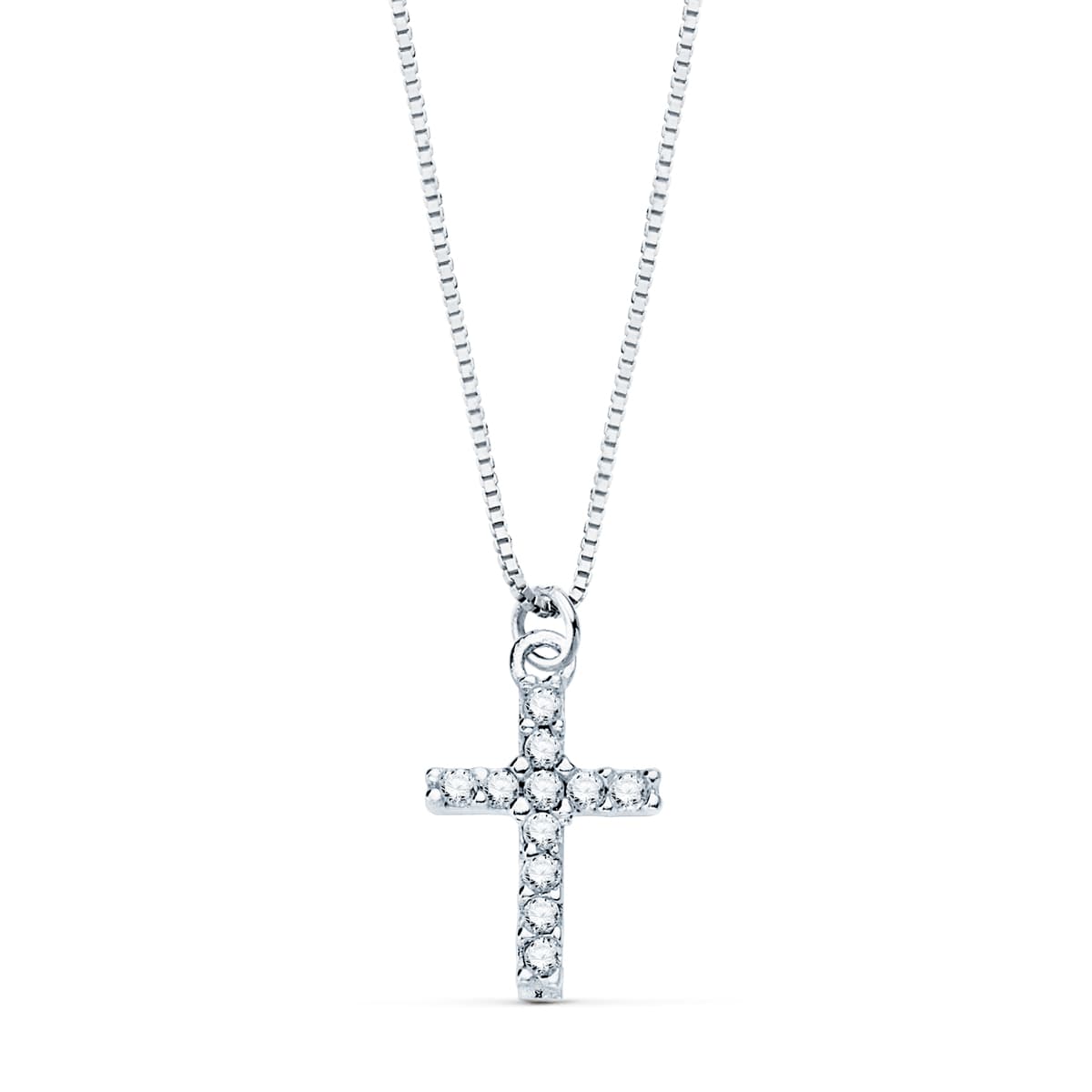 18K Necklace Cross 8.5x6.5mm 11 Diamonds 0.05Ct. Venetian Chain 45cm G-Vs2