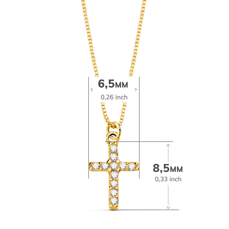 18K Gargantilla Cruz 8.5x 6.5mm11 Diamantes 0.05Qt.Cadena Veneciana 45cm G-Vs2
