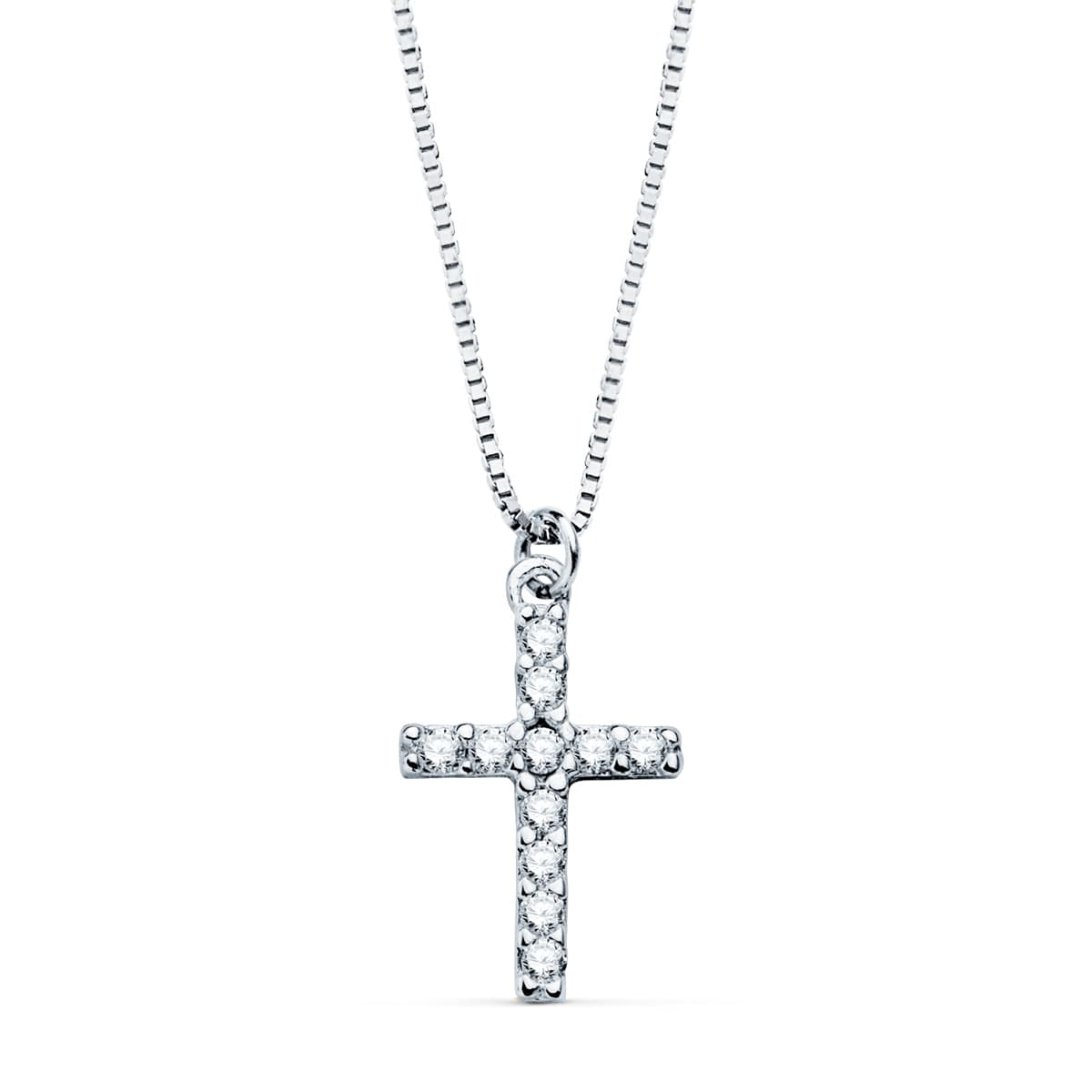 18K Necklace Cross 11x8 mm 11 Diamonds 0.09Ct. Venetian Chain 45cm G-Vs2