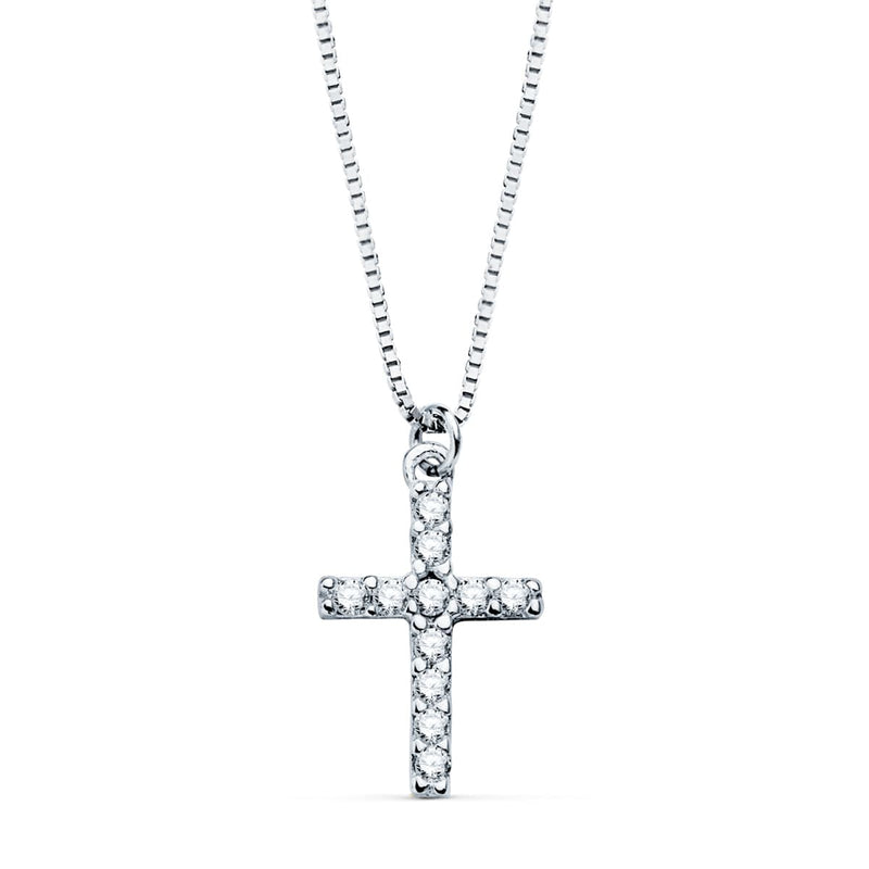 Tour de cou croix 18 carats 11x8 mm 11 diamants 0,09 Qt. Chaîne Vénitienne 45cm G-Vs2