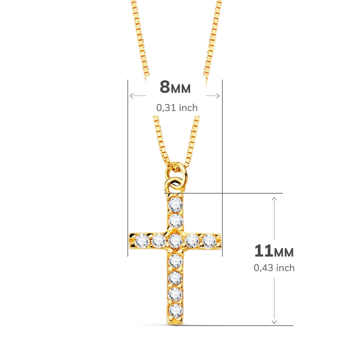 18K Necklace Cross 11x8 mm 11 Diamonds 0.09Ct. Venetian Chain 45cm G-Vs2