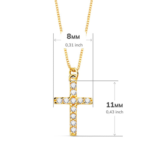 18K Gargantilla Cruz 11x8 mm 11 Diamantes 0.09Qt. Cadena Veneciana 45cm G-Vs2