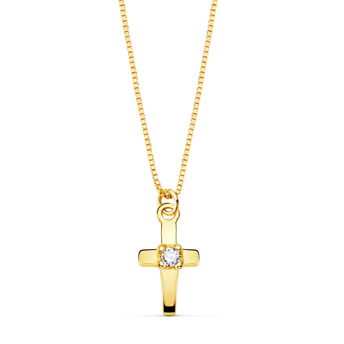 18K Necklace Cross 8x4.5mm1 Diamond 0.015Qt. Venetian Chain 45cm G-Vs2