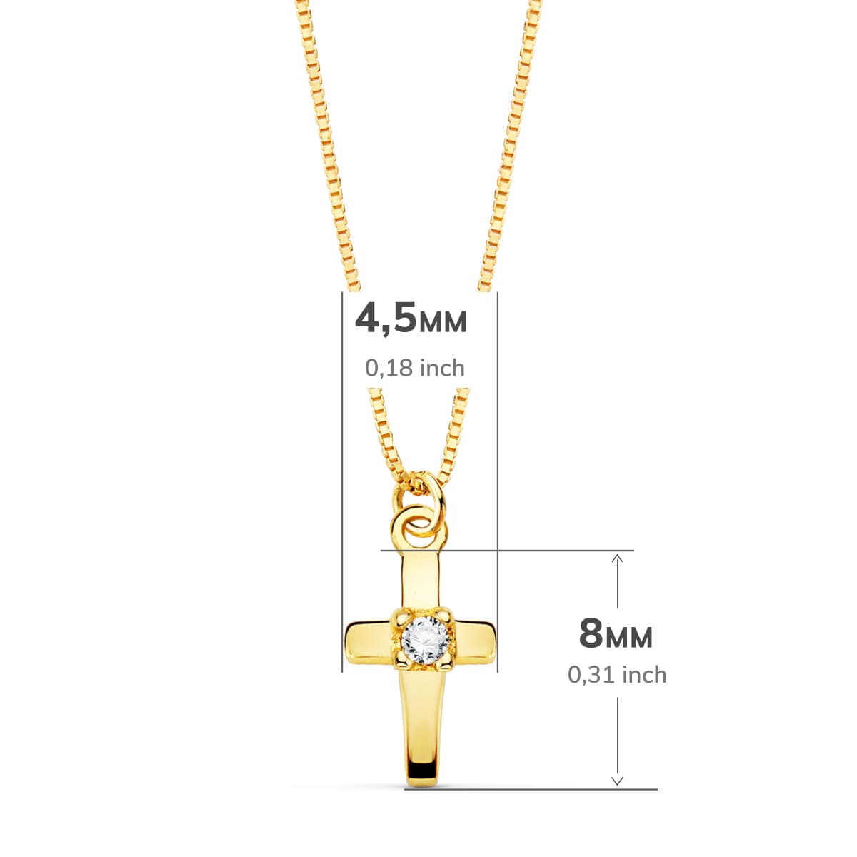18K Necklace Cross 8x4.5mm1 Diamond 0.015Qt. Venetian Chain 45cm G-Vs2