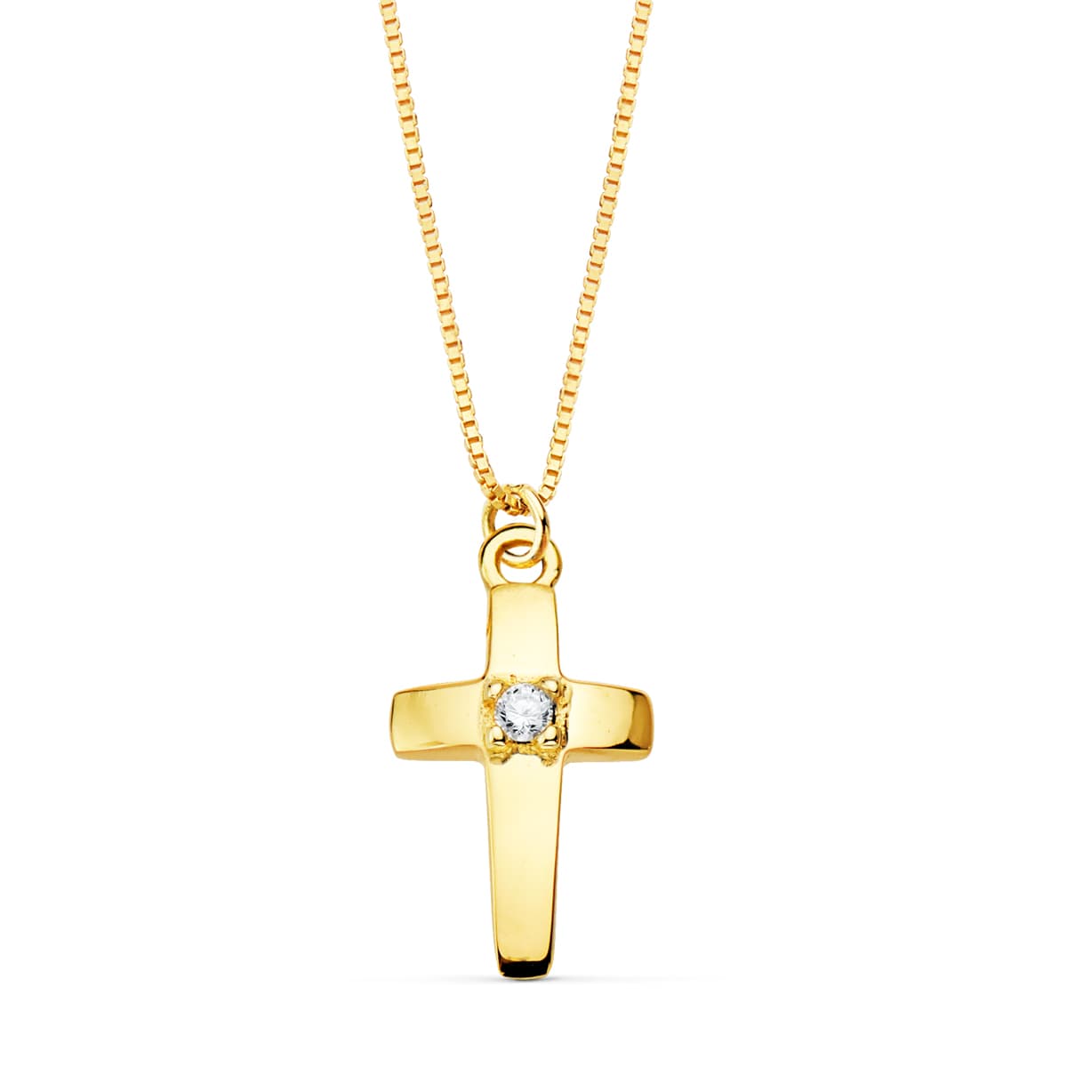 18K Necklace Cross 12x7 mm 1 Diamond 0.015Ct. Venetian Chain 45cm G-Vs2