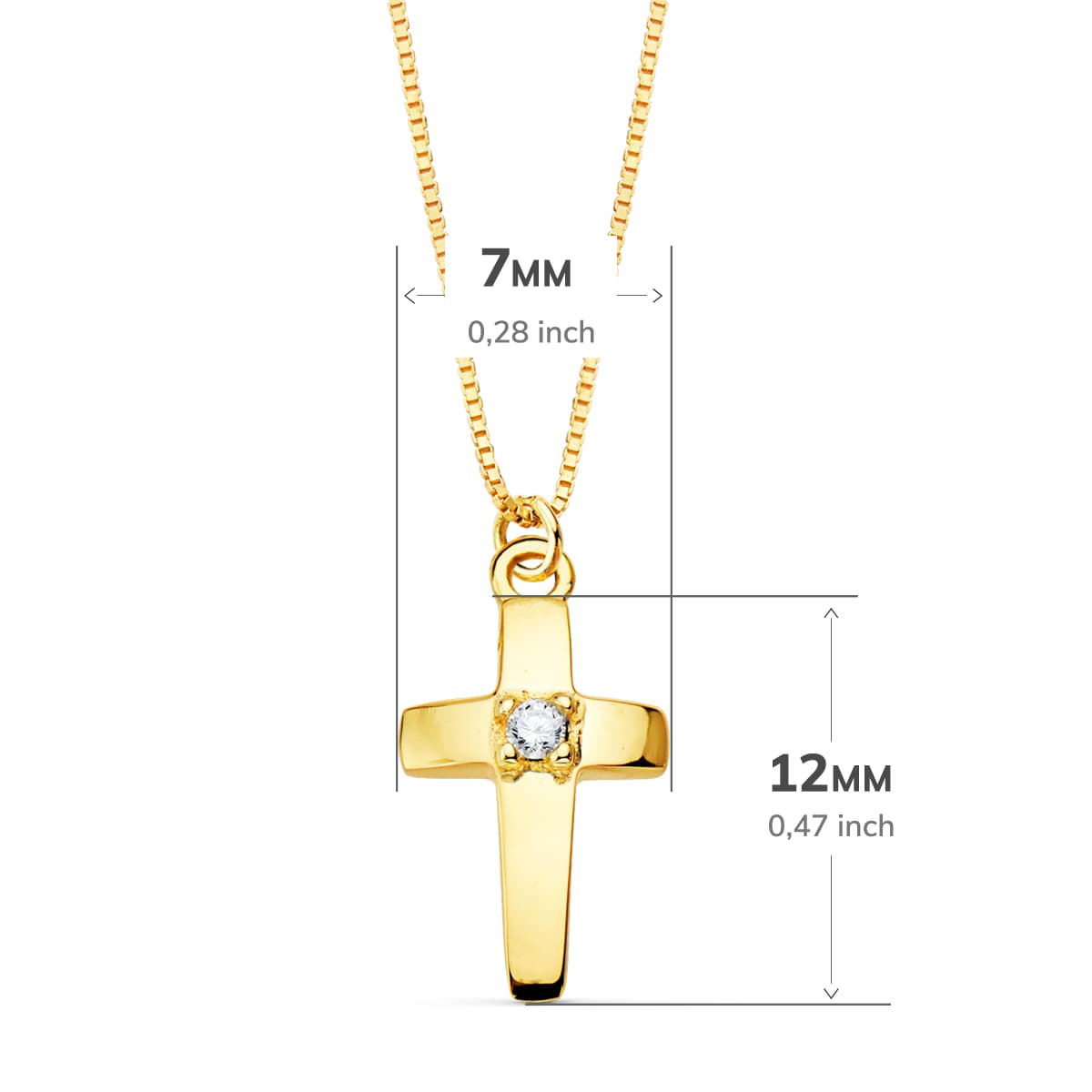18K Necklace Cross 12x7 mm 1 Diamond 0.015Ct. Venetian Chain 45cm G-Vs2