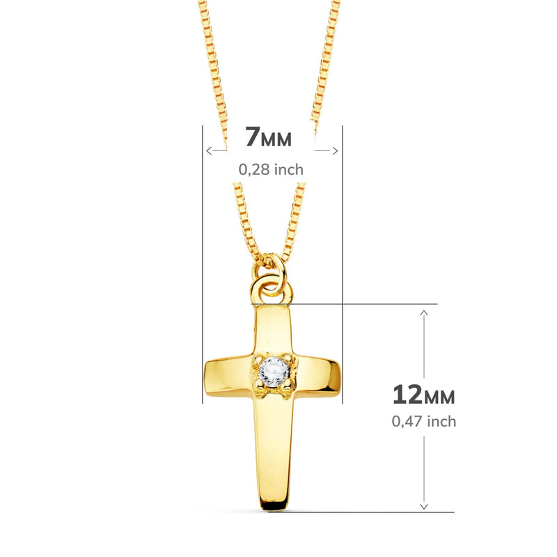 18K Gargantilla Cruz 12x7 mm 1 Diamante 0.015Qt. Cadena Veneciana 45cm G-Vs2