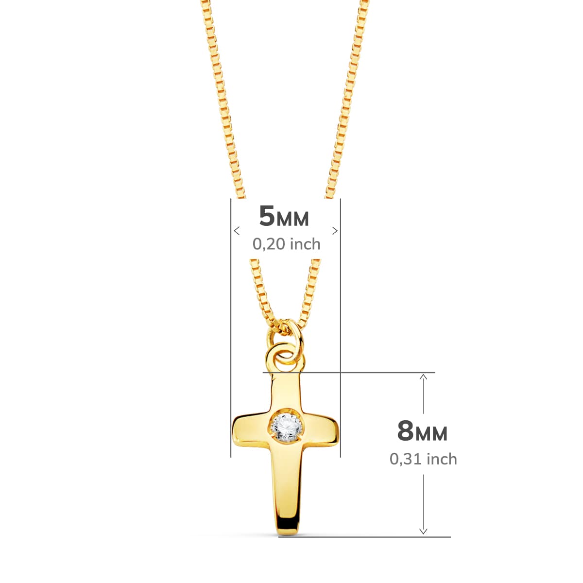 18K Necklace Cross 8x5mm 1 Diamond 0.015Ct. Venetian Chain 45cm G-Vs2