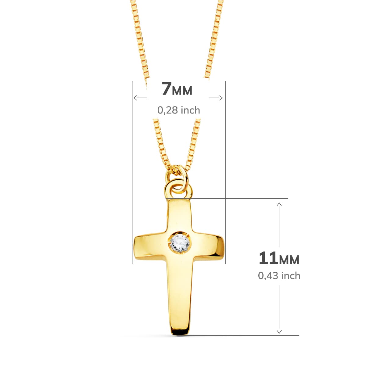 18K Necklace Cross 11x7 mm 1 Diamond 0.015Ct. Venetian Chain 45cm G-Vs2