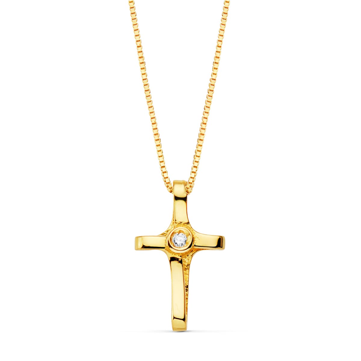18K Necklace Cross 12x7 mm 1 Diamond 0.010 Ct. Venetian Chain 45cm G-Vs2