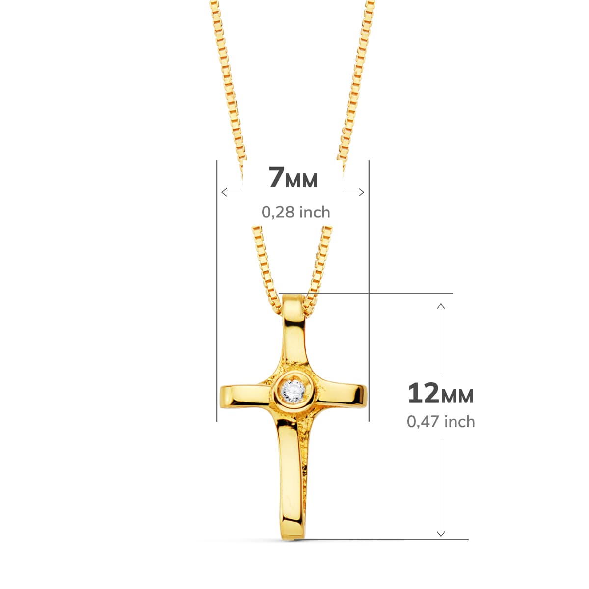 18K Necklace Cross 12x7 mm 1 Diamond 0.010 Ct. Venetian Chain 45cm G-Vs2